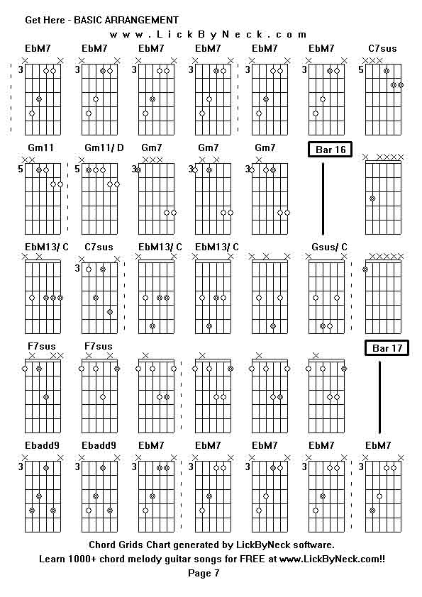 Chord Grids Chart of chord melody fingerstyle guitar song-Get Here - BASIC ARRANGEMENT,generated by LickByNeck software.